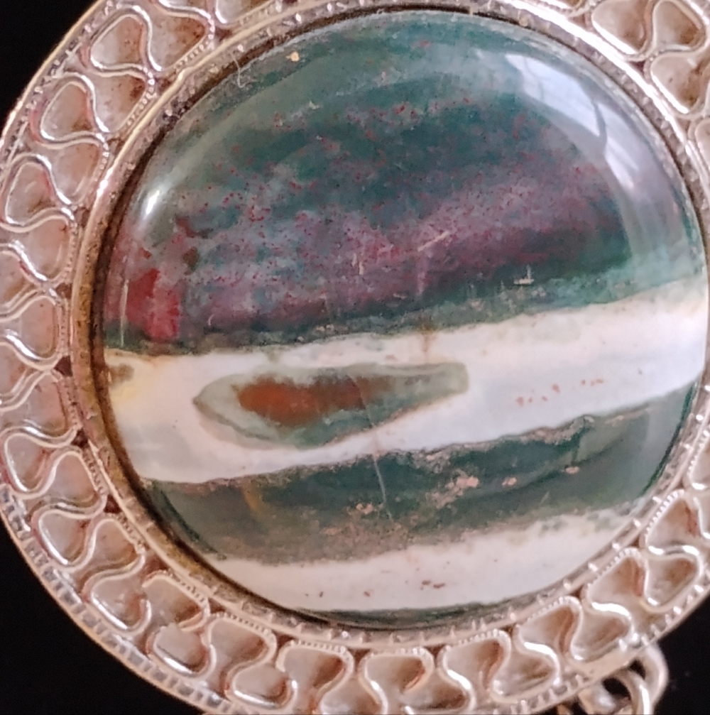 Vintage 15.5" Bloodstone Necklace & Pendant GemstoneSilver Plated Large - Picture 12 of 15